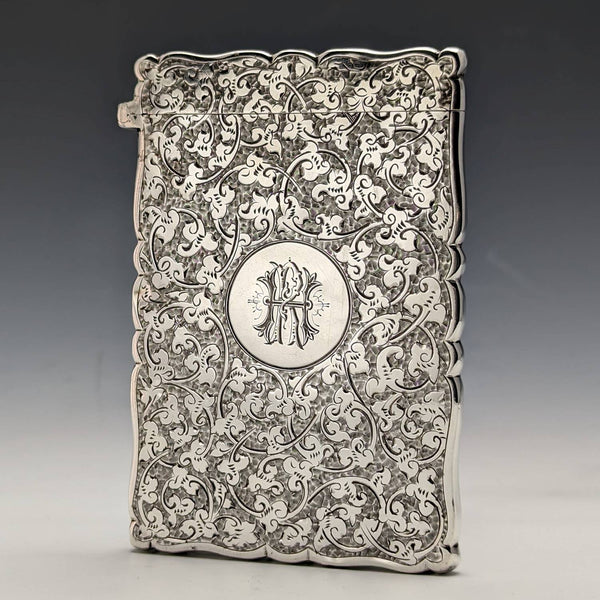 1887 British antique sterling silver card case 46g Frederick Marson